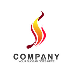 letter S logo with fire shape, initial letter, business name, corporate identity