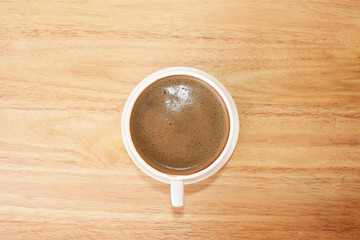 Top view Coffee cup on wood table