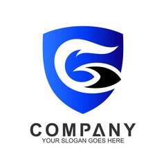 Blue Shield Letter G Logo With Wave Style And Arrow Shape, Protection And Care Logo, Guardian Symbol