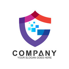 Obraz premium Shield Letter G Logo With Colorful Pixel Shape, Protection And Care Logo, Guardian Symbol
