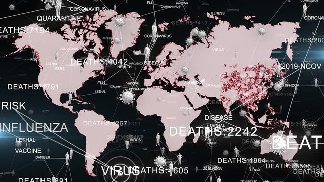 Pandemic outbreak world map spreading of virus Coronavirus COVID-19 - Animation Render