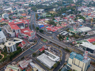 Obraz premium Beautiful aerial view of the Roads in the Roundabout in San Jose Costa Rica 