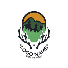 deer antlers and hill logo, mountain forest