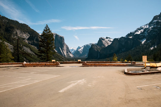 Tunnel View Under Full Moonlight at Night in Yosemite National Park
