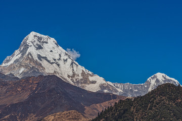 Majestic view of Annapurna south and Himchuli from Poonhill Ghorepani Nepal