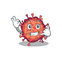 Contagious corona virus mascot cartoon design showing Call me gesture