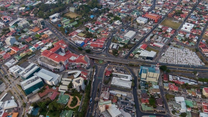 Fototapeta premium Beautiful aerial view of the Roads in the Roundabout in San Jose Costa Rica 