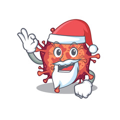 Contagious corona virus in Santa cartoon character design showing ok finger