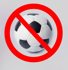 Classic soccer ball crossed out with a red line. Cancel a match. Cancel the game. sign warning of...
