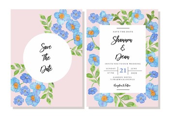 Blue Himalayan Poppies Vector Watercolor Wedding Invitation Template Set
