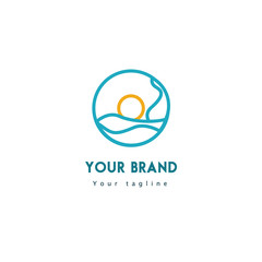 design line art minimalist logo template landscape beach blue 