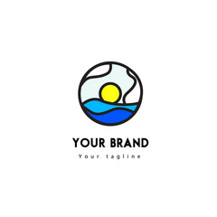 design line art modern logo template landscape beach blue for your brand