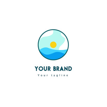design logo template landscape beach blue for your brand