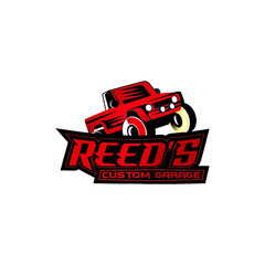 Modern REED'S Custom Garage logo template, vector logo for business and company identity