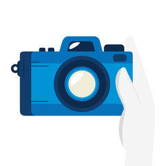 hand with camera photographic device isolated icon vector illustration design