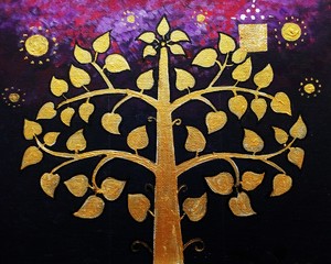 Art Painting Thai pattern  , Buddha    From Thailand ,  geometric shapes  leaf