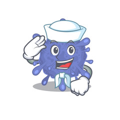 Cute biohazard viruscorona Sailor cartoon character wearing white hat