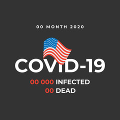 COVID-19 banner with USA flag on the black