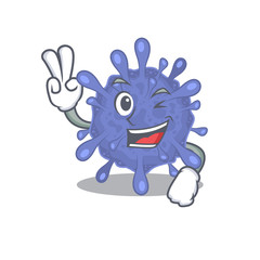 Cheerful biohazard viruscorona mascot design with two fingers