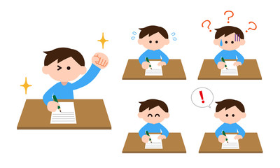 テスト・書類記入する男性セット（デフォルメカラー）