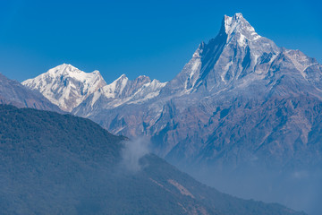 Beautiful view of Fishtail mountain also known as Machhapucchre Pokhara Nepal