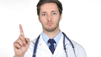 Portrait of Doctor Waving Finger to Refuse
