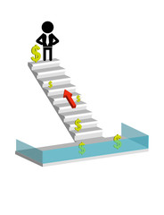 worker, businessman on career ladder, pinnacle of success, pentagram symbol icon, on white background