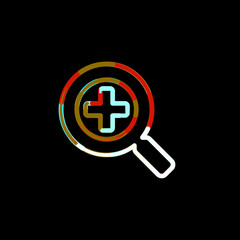 Fototapeta premium Symbol search plus from multi-colored circles and stripes. Red, brown, blue, white