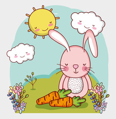 cute animals, rabbit with carrots in the cartoon