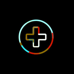 Fototapeta premium Symbol plus circle from multi-colored circles and stripes. Red, brown, blue, white