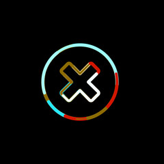 Symbol times circle from multi-colored circles and stripes. Red, brown, blue, white