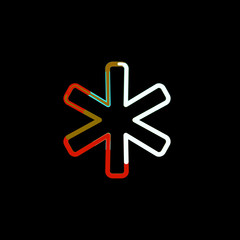 Obraz premium Symbol asterisk from multi-colored circles and stripes. Red, brown, blue, white