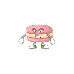 Charming strawberry macarons mascot design style waving hand