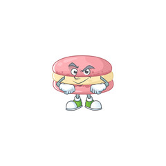 An icon of strawberry macarons mascot design with confident gesture