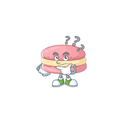 Cute strawberry macarons cartoon character using a microphone