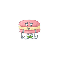Strawberry macarons mascot design style with worried face