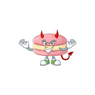 Cartoon picture of strawberry macarons in devil cartoon character design
