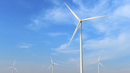 Fototapeta premium Wind turbine against cloudy blue sky background
