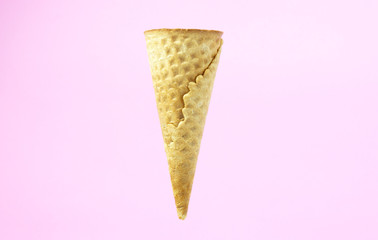 waffle cone isolated on pink background, Closeup Front view Food concept.