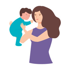 mother lifting baby boy avatar character vector illustration design