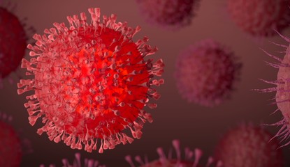 COVID -19, Coronavirus Infection inside human body. Respiratory disease is spreading. Chinese epidemic, infected cells under microscope. 3d illustration. Development, research of a vaccine