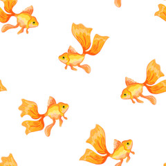 Goldfish. Seamless pattern with the image of fish. Imitation of watercolor. Isolated illustration.