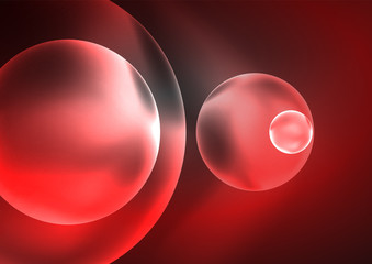 Glowing neon shiny transparent bubbles, glass circles or bio cell concept. Techno futuristic vector abstract background For Wallpaper, Banner, Background, Card, Book Illustration, landing page