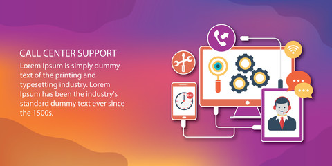 24h all the time customer support center via phone mail operator service icons concept 