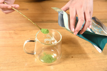 take out matcha, prepare matcha, matcha brew, with hands, drink matcha, matcha ceremony, matcha bag, chinese matcha, japanese matcha,