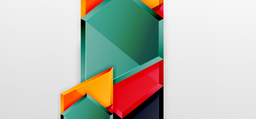 Metal glossy shiny geometric shapes with 3d effect composition. Techno futuristic vector abstract background For Wallpaper, Banner, Background, Card, Book Illustration, landing page