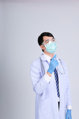 doctor physician practitioner with mask stethoscope on white background. medical healthcare concept