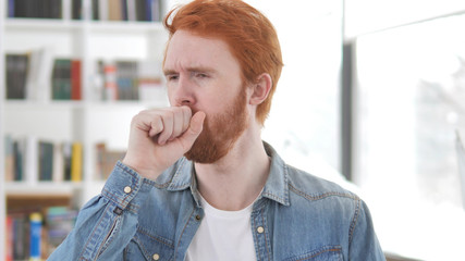 Cough, Coughing Sick Young Casual Redhead Man