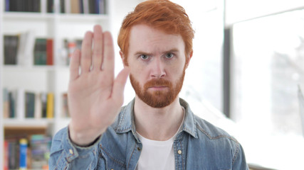 Stop, Young Casual Redhead Man Stopping with Hand