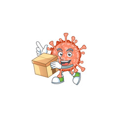 An icon of bulbul coronavirus mascot design style with a box